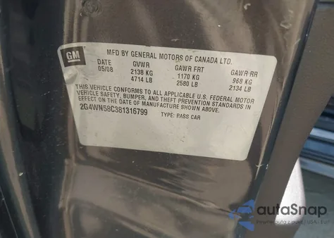 2008 Buick Lacrosse Super z USA, uszkodzony, nr VIN 2G4WN58C381316799